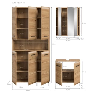 Furnilux Badcombinatie in artisan oak 3-delige set met spiegelkast en wastafel -