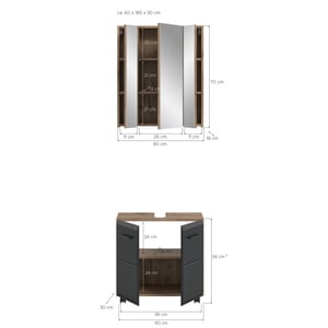 Furnilux Badcombinatie op wielen badkast met spiegelkast 60x185 cm
