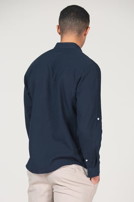Navy Linen Blend Long Sleeve Button-Up Shirt