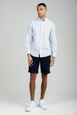 Light Blue Linen Blend Long Sleeve Button-Up Shirt