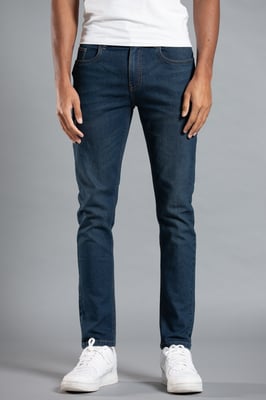 Dark Blue Slim Fit Cotton Blend Jeans