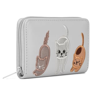 Women’s RFID Zip Around Purse – Cat Applique Wallet In Grey