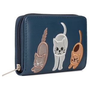 Women’s RFID Zip Around Purse – Cat Applique Wallet In Navy