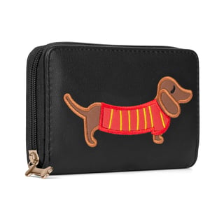 Women’s RFID Zip Around Purse – Dog Applique Wallet In Black