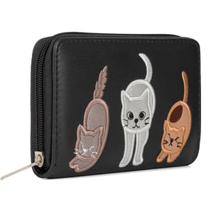 Women’s RFID Zip Around Purse – Cat Applique Wallet In Black