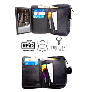 Women’s Genuine Leather Purse, RFID Wallet in Black