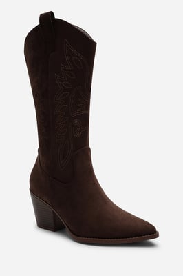 Where's That From Yasmine Calf Cowboy Boots Block Heel Western Embroidered