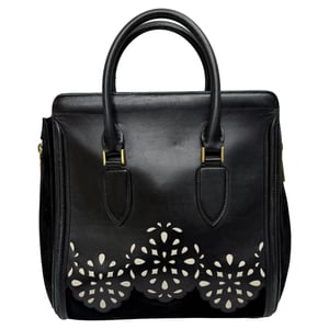 Alexander Mcqueen Heroine Lasercut Accent Tote Bag in Black Calf Leather