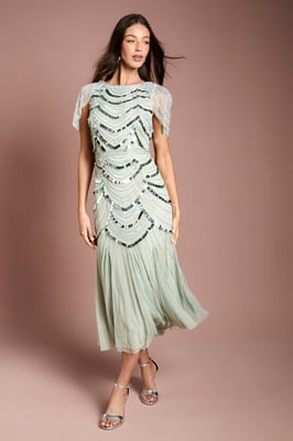 Cape Shoulder Embellished Midi Dress