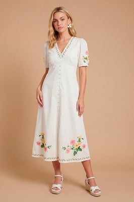 Placement Print Button Down Floral Midi Dress