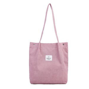 Women’s Corduroy Tote Bag, Water resistant Shoulder Bag in Pink