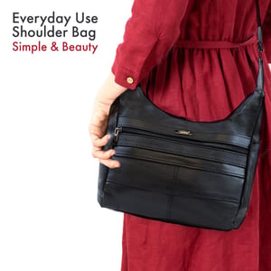 Ladies Genuine Soft Leather Handbag Crossbody Bag in Black