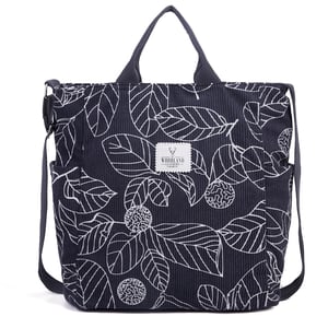 Women’s Corduroy Shoulder Bag, Large Capacity Travel Handbag in Grey Leaf