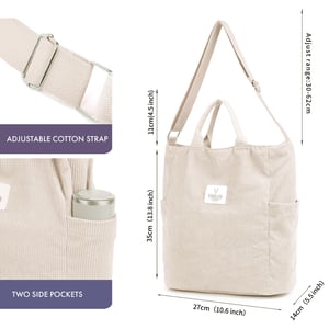 Women’s Corduroy Shoulder Bag, Large Capacity Travel Handbag in Beige