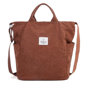 Women’s Corduroy Shoulder Bag, Large Capacity Travel Handbag in Brown