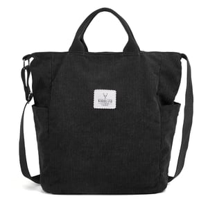 Women’s Corduroy Shoulder Bag, Large Capacity Travel Handbag in Black