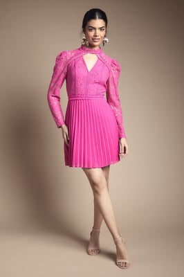 Lace Bodice Pleat Mini Dress