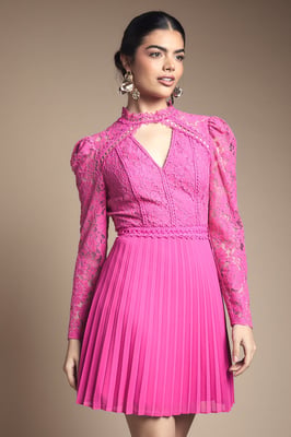 Lace Bodice Pleat Mini Dress