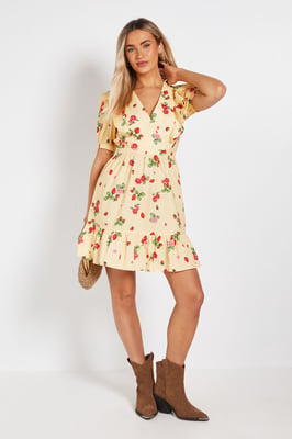 Ruffle Shoulder Puff Sleeve Poplin Mini Dress