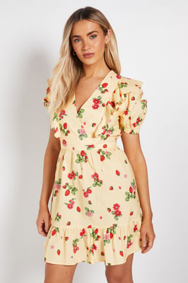 Ruffle Shoulder Puff Sleeve Poplin Mini Dress