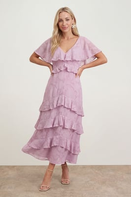 Petite Jacquard Ruffle Maxi Dress