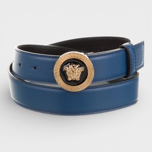 Versace Medusa Leren Riem, Marineblauw en Zwart