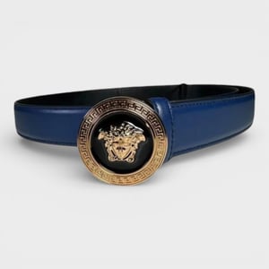 Versace Medusa Leren Riem, Marineblauw en Zwart