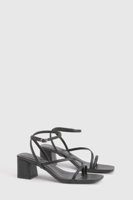 Wide Fit Low Block Asymmetric Strappy Heels