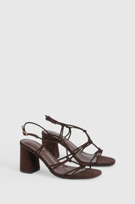 Wide Fit Faux Suede Strappy Knot Detail Block Heels