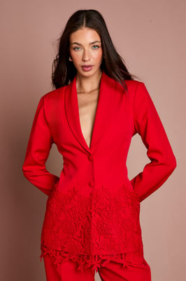 Single Breasted Lace Trim Fitted Blazer