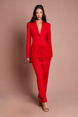 Single Breasted Lace Trim Fitted Blazer