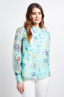 Floral Organza Collarless Shirt