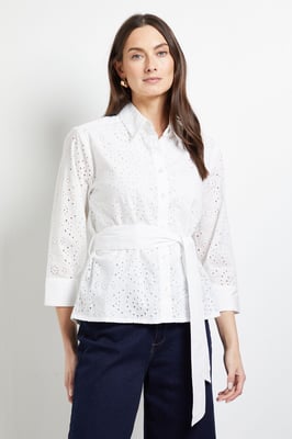 Button Through Broderie Belted Shirt