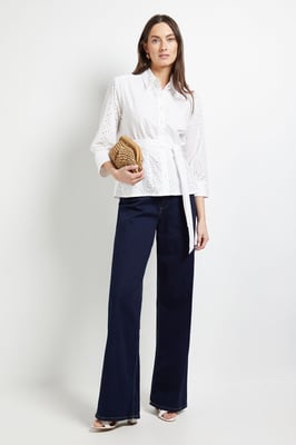 Button Through Broderie Belted Shirt