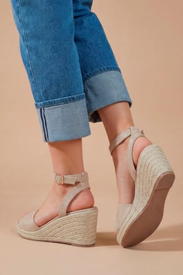 Wide Fit Rebekah Faux Suede Peep Toe Espadrille Wedge Sandals