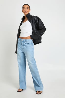 Embellished High Waisted Straight Leg Jean