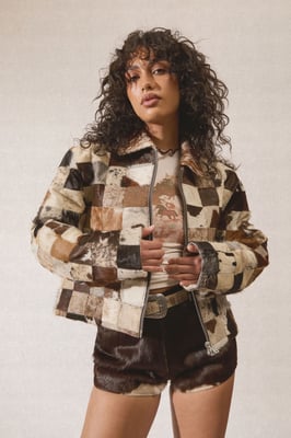 Patchwork Cow Hide Real Leather Jacket