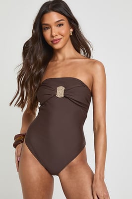 Gold Trim Detail Bandeau Swimsuit