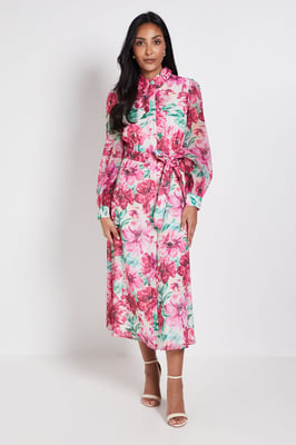 Petite Floral Organza Shirt Midi Dress