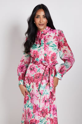Petite Floral Organza Shirt Midi Dress