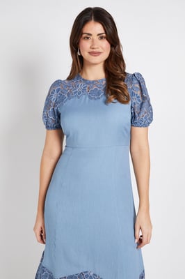 Lace Puff Sleeve Midi Dress