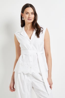 Collared Belted Broderie Top
