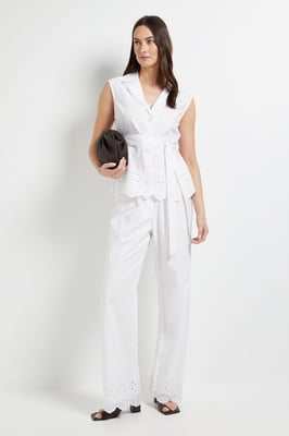 Collared Belted Broderie Top