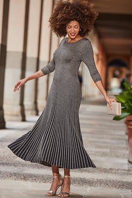 Gold Metallic Ombre Knitted Fit & Flare Dress