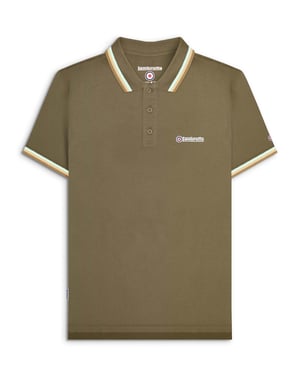 Lambretta Mens T-Shirt Twin Tipped Polo Button Fastening Khaki Green