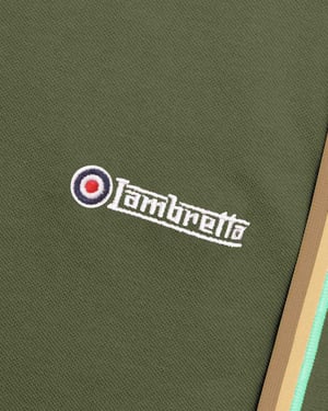 Lambretta Mens T-Shirt Twin Tipped Polo Button Fastening Khaki Green