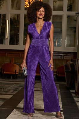 Violet Plisse Wide Leg Jumpsuit
