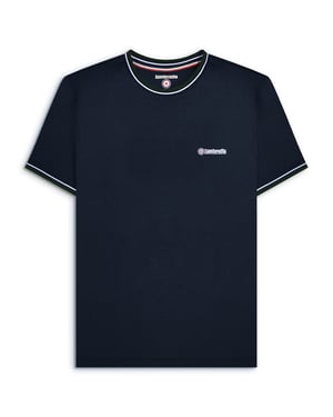 Lambretta Mens T-Shirt Pique Tipping Tee Crew Neck Navy White