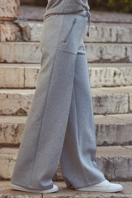 Grey Super Soft Wide Leg Trousers With Zip Pockets