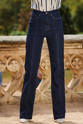 Dark Indigo Wide Leg Pintuck Jeans
